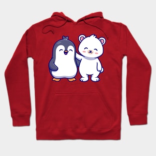 Cute Polar Bear With Penguin Cartoon Hoodie